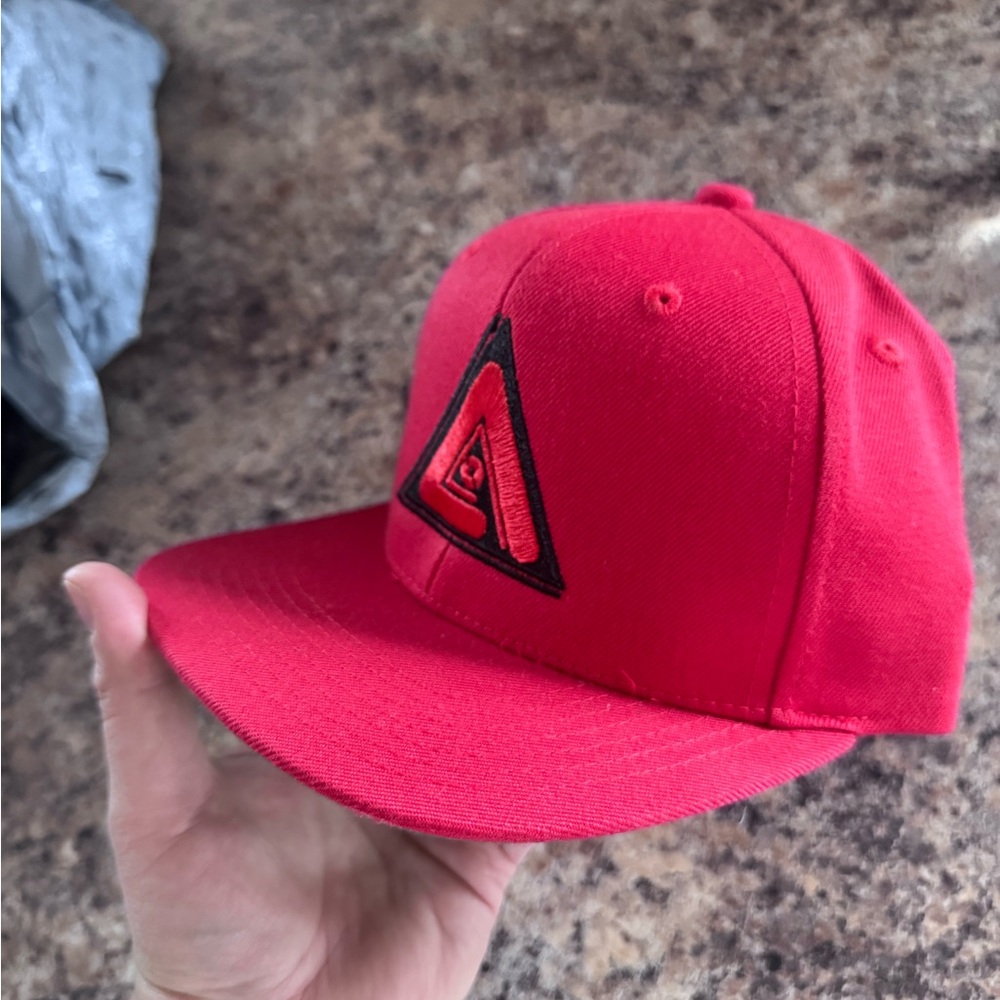 Red Snapback Hat With Triangle Logo - image 2